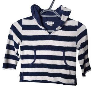Pottery Barn‎ Navy White Striped Terry Swim Suit Coverup Hooded Shirt 2-3 Years